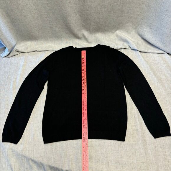 Garnet Hill Leopard Print Black Grey Wool Sweater Crew Neck Women’s Medium - Picture 8 of 12